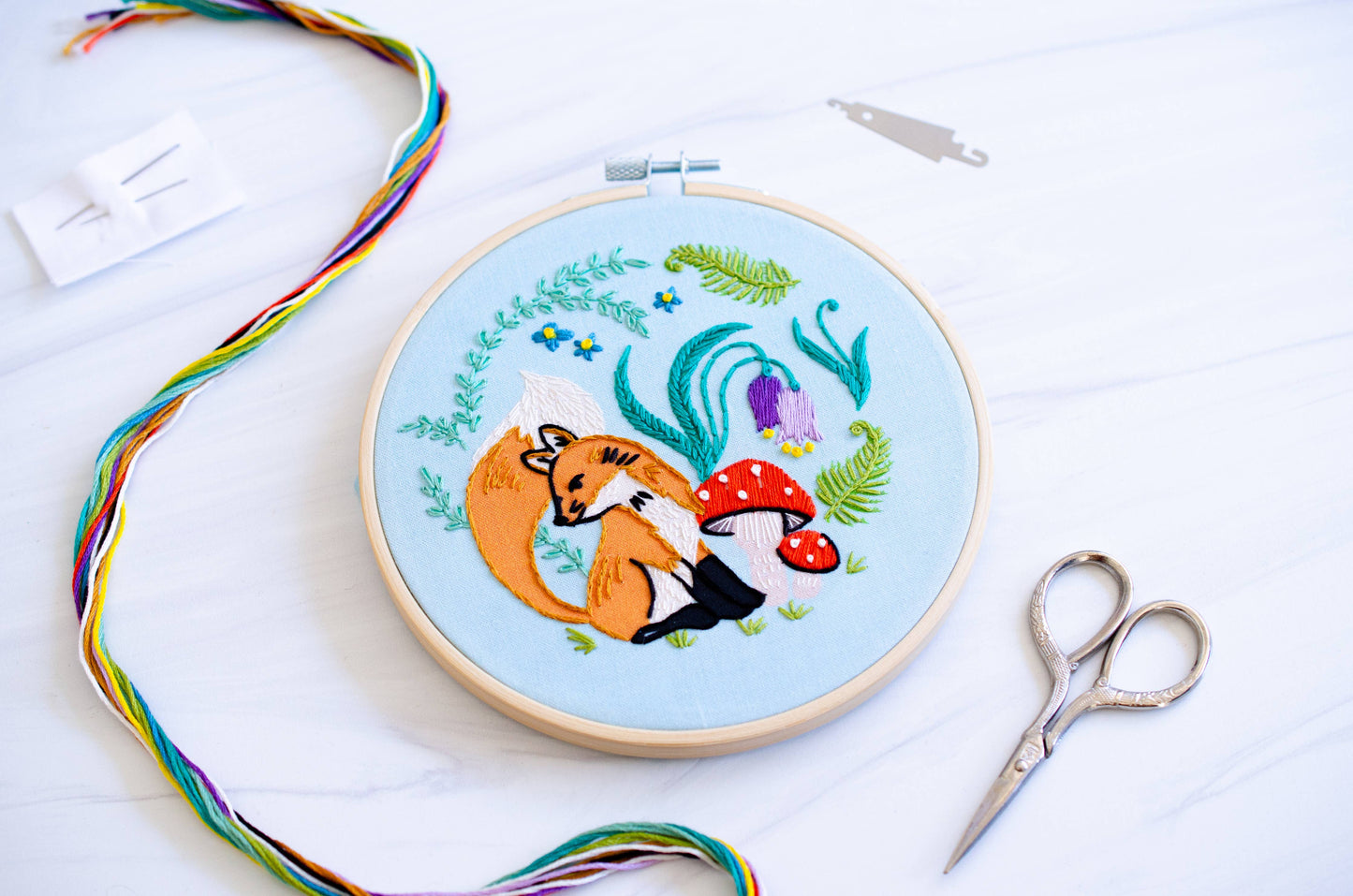 Enchanted Forest DIY Fox and Mushrooms Embroidery Kit