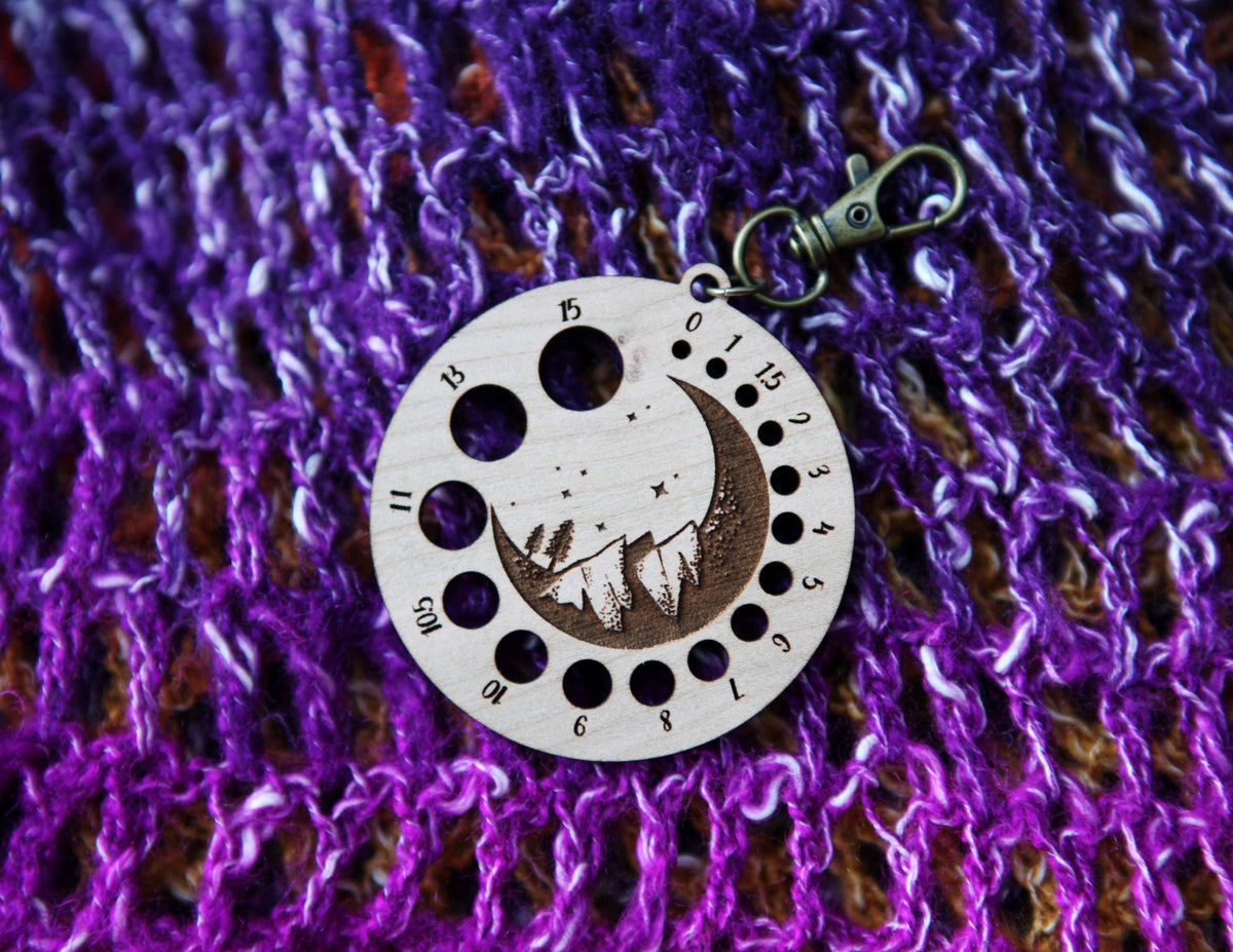 Cherry Wood Knitting Gauge with Night Sky & Bronze Clasp
