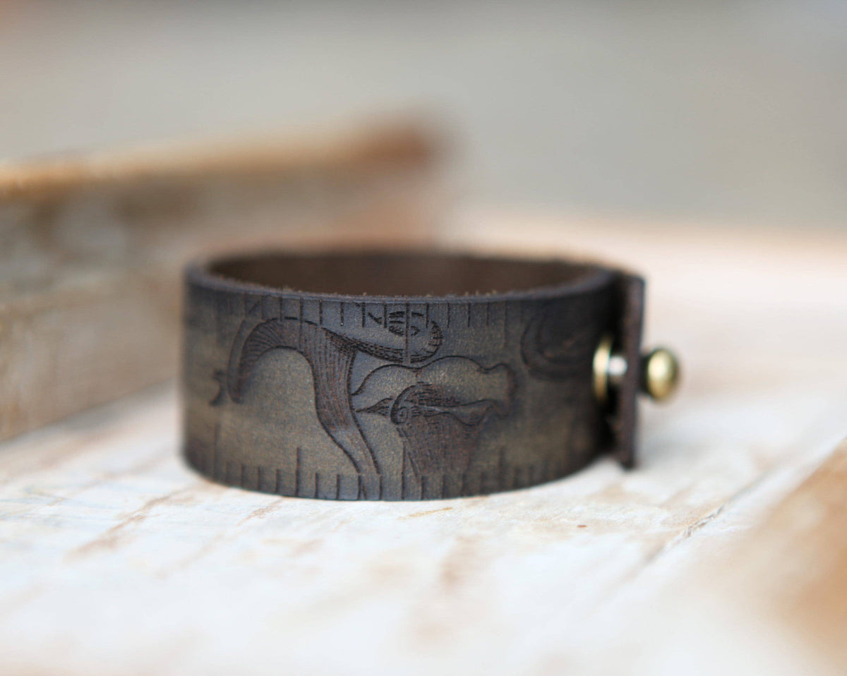 Mushroom Leather Ruler Cuff with Bronze Stud for Crafting