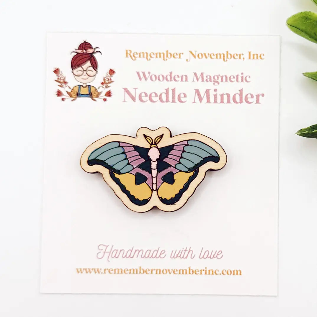 Moth Needle Minder, Wooden Magnetic Needle Minder