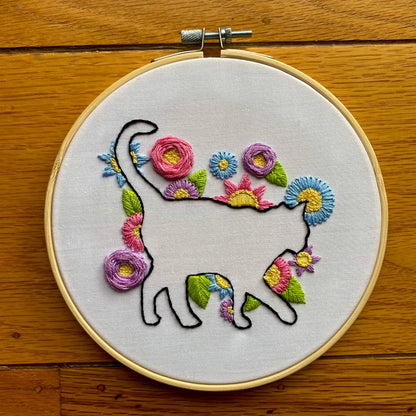 Cat in Bloom Silhouette Craft DIY Embroidery Kit