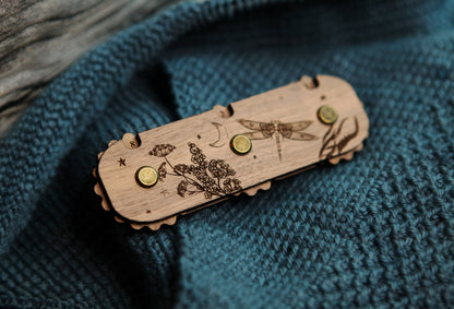 Dragonfly Moon 3-Dial Walnut Wood Knitting Row Counter