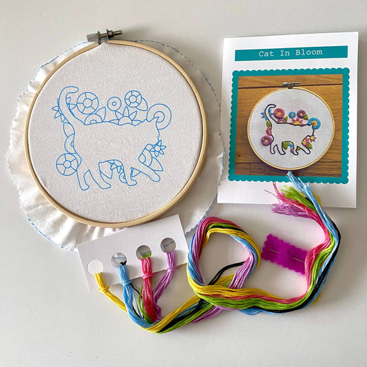 Cat in Bloom Silhouette Craft DIY Embroidery Kit