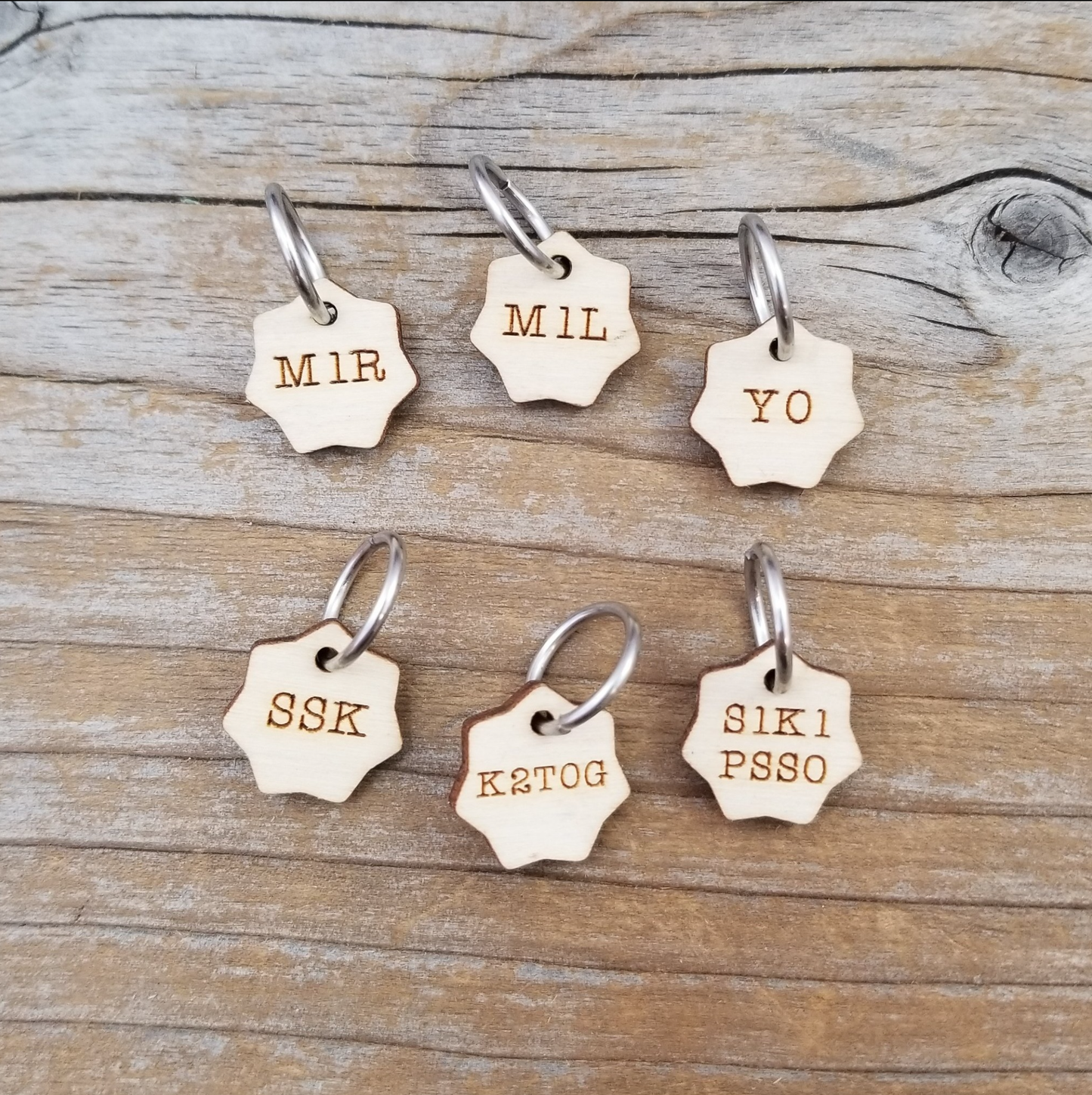 Increase / Decrease Stitch Marker Set - Wood