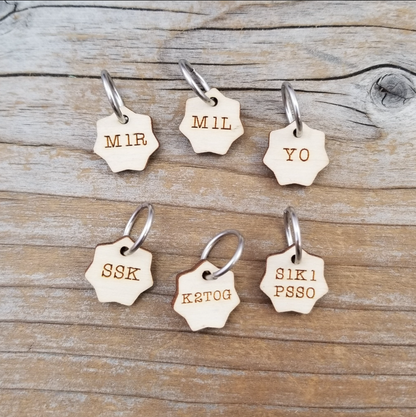 Increase / Decrease Stitch Marker Set - Wood