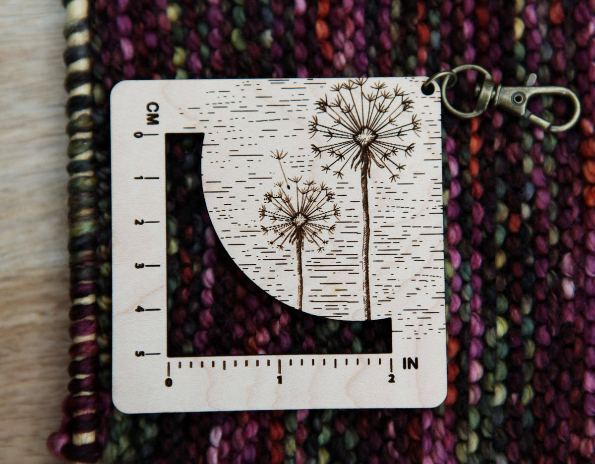 Dandelion Gauge Ruler for Fiber Arts, Maple & Bronze Clasp