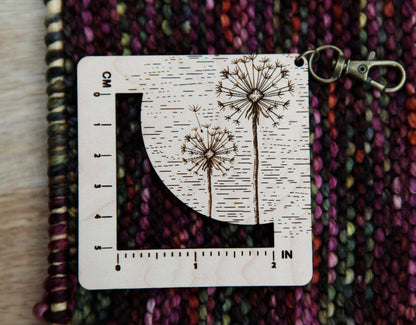 Dandelion Gauge Ruler for Fiber Arts, Maple & Bronze Clasp