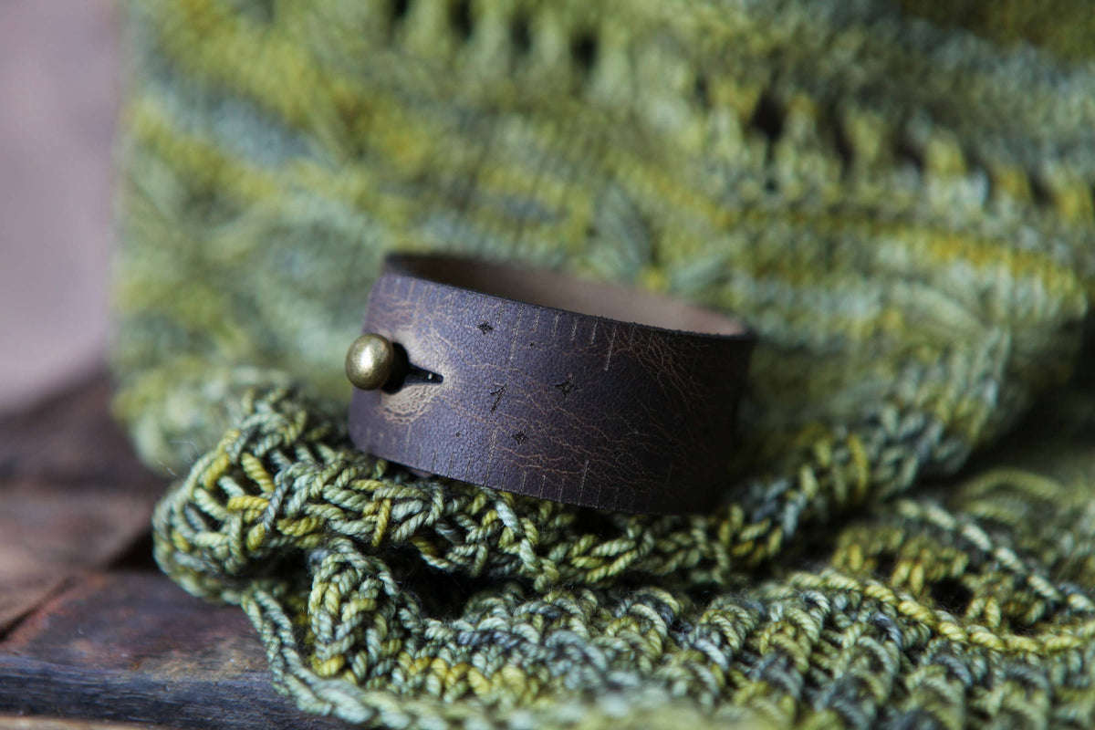 Bee and Moon Reclaimed Leather Ruler Cuff with Bronze Stud