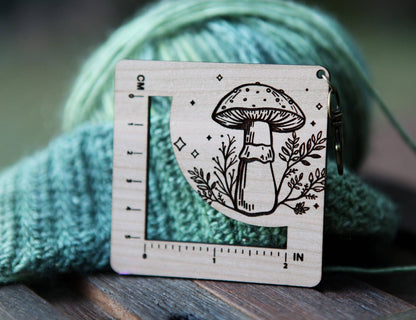 Amanita Mushroom Knit & Crochet Gauge Ruler Cherry & Bronze