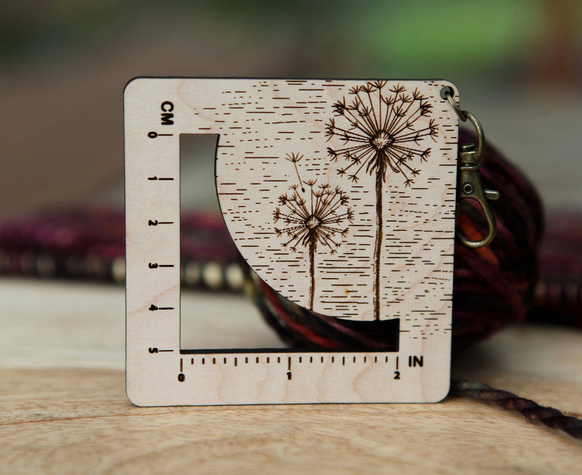 Dandelion Gauge Ruler for Fiber Arts, Maple & Bronze Clasp