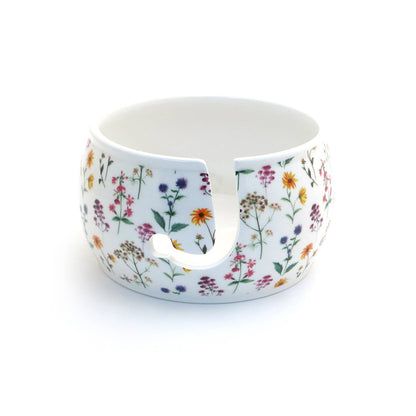 Ceramic Yarn Bowl, FULL WRAP Wildflowers, crochet or knit