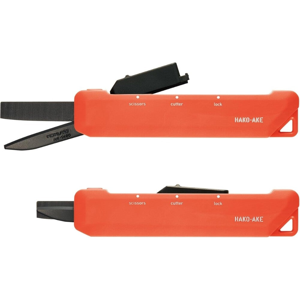 Kokuyo 2-Way Portable Scissors, Hako-Ake Compact Pocket Size Travel Scissors, Titanium Blade All Purpose Craft Scissor Box Cutter for Office