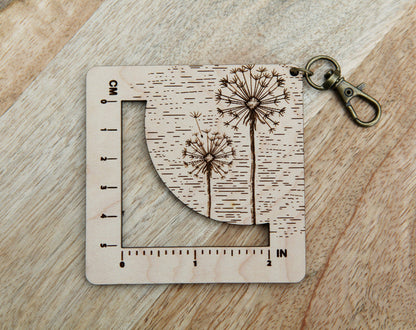 Dandelion Gauge Ruler for Fiber Arts, Maple & Bronze Clasp