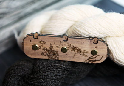Dragonfly Moon 3-Dial Walnut Wood Knitting Row Counter