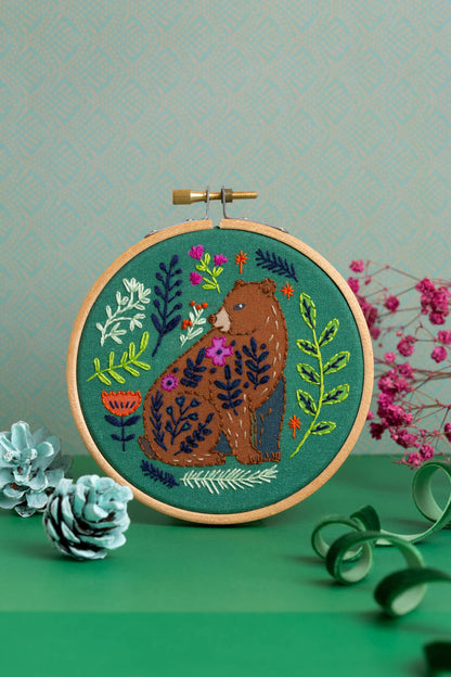 Folk Bear Mini Embroidery Kit | Beginner Craft Set