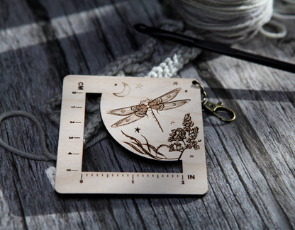 Dragonfly Moon Gauge Ruler in Maple & Bronze for Fiber Arts