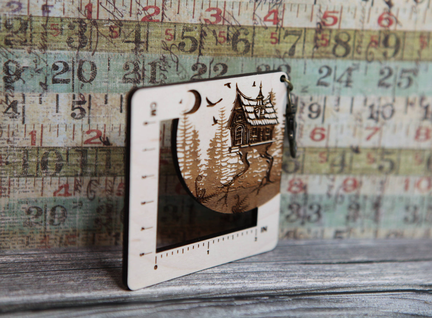 Baba Yaga Forest House Swatch Ruler, Maple & Bronze Clasp