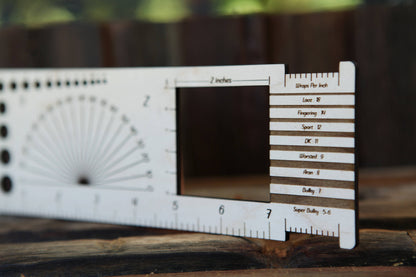 Luna 2" Gauge Swatch, Ruler, Needle, Twist Angle, Yarn Gauge