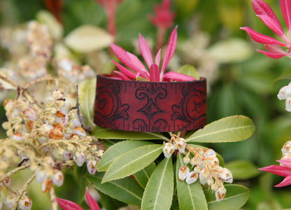 Leather Ruler Cuff with Bronze Stud for Knitting & Sewing - Red Moon