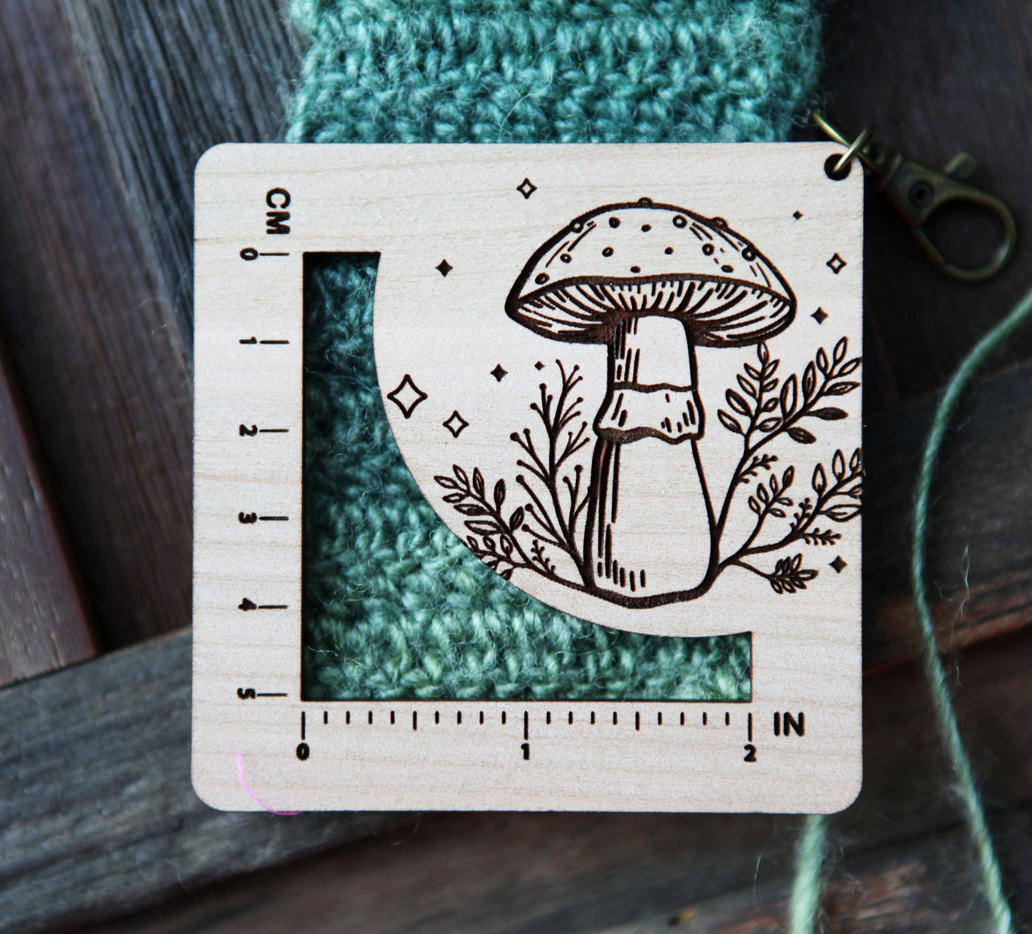 Amanita Mushroom Knit & Crochet Gauge Ruler Cherry & Bronze
