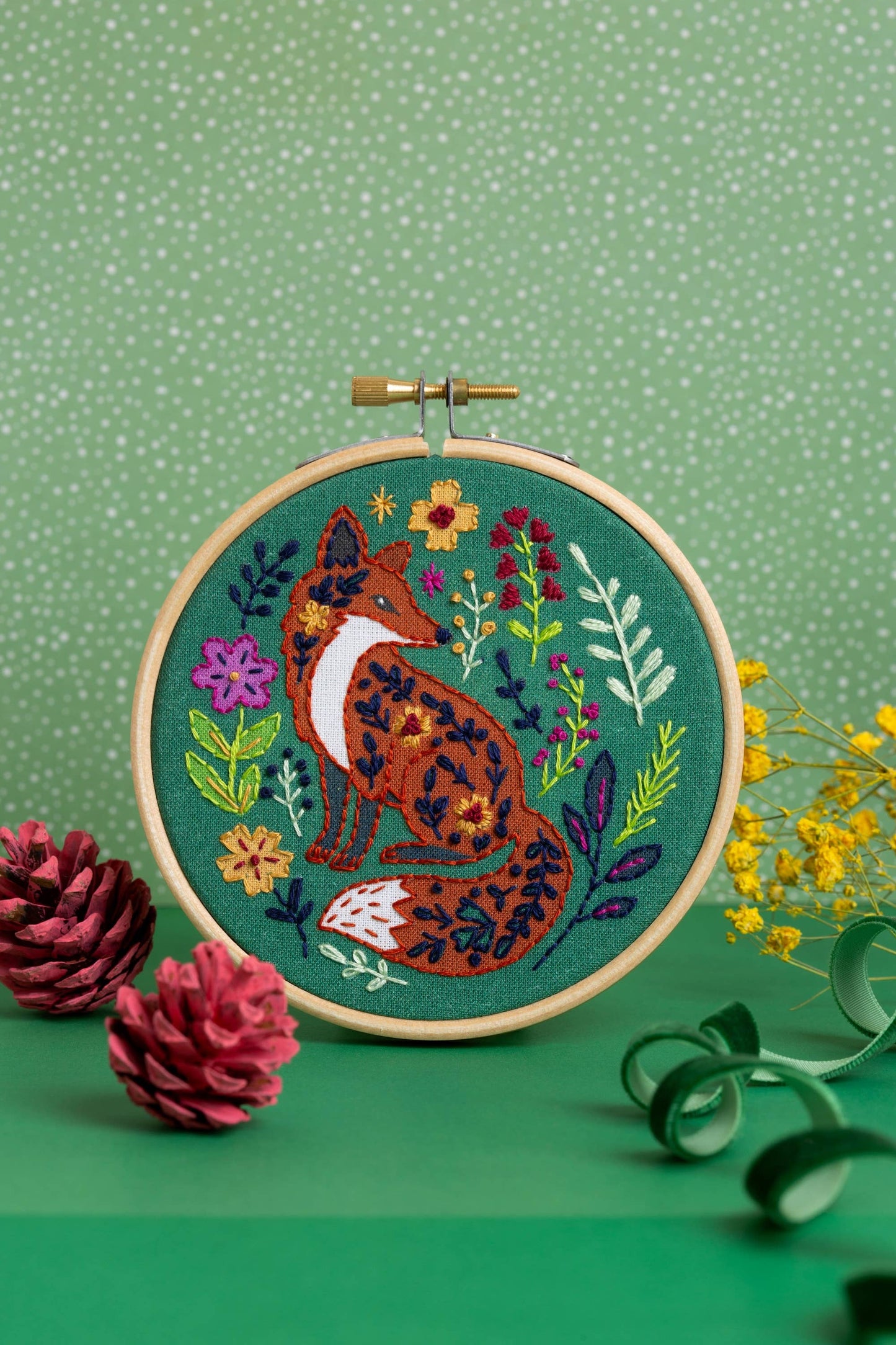 Folk Fox Mini Embroidery Kit | Beginner Craft Kit for Adults