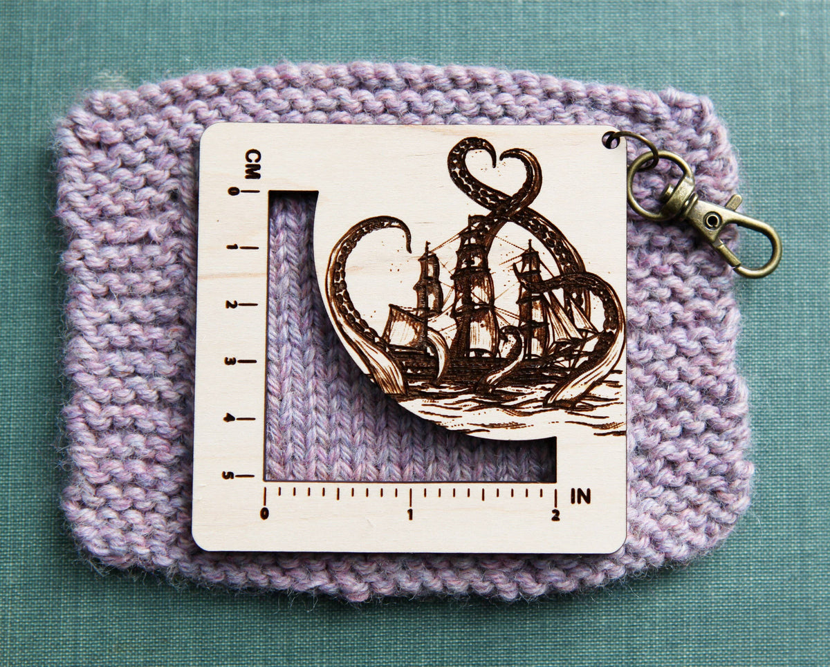 Kraken Squid Maple & Bronze Fiber Arts Gauge Ruler