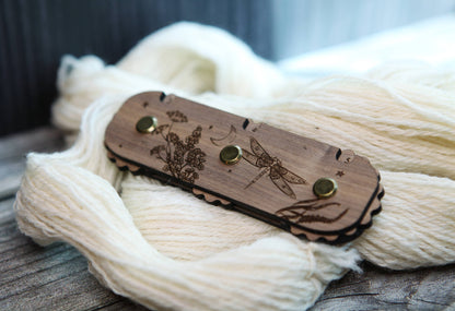 Dragonfly Moon 3-Dial Walnut Wood Knitting Row Counter