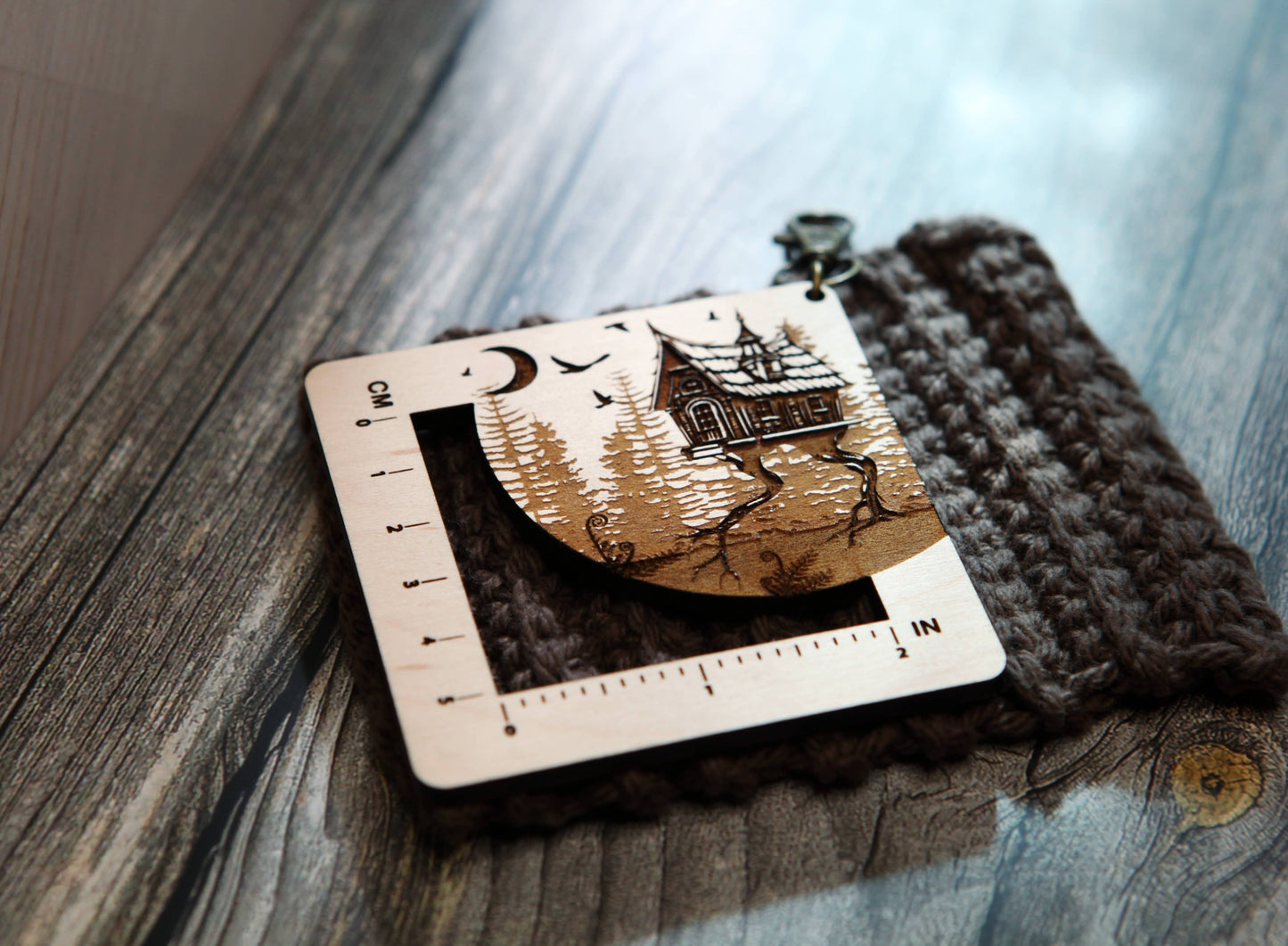 Baba Yaga Forest House Swatch Ruler, Maple & Bronze Clasp