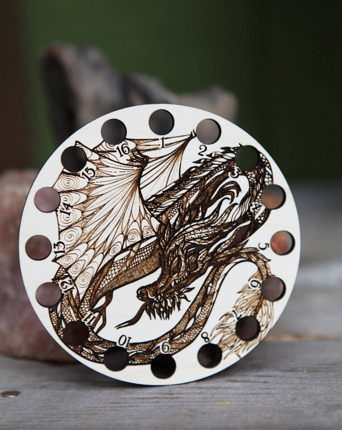 Dragon Embroidery Floss Storage Holder - Circle Maple Wood