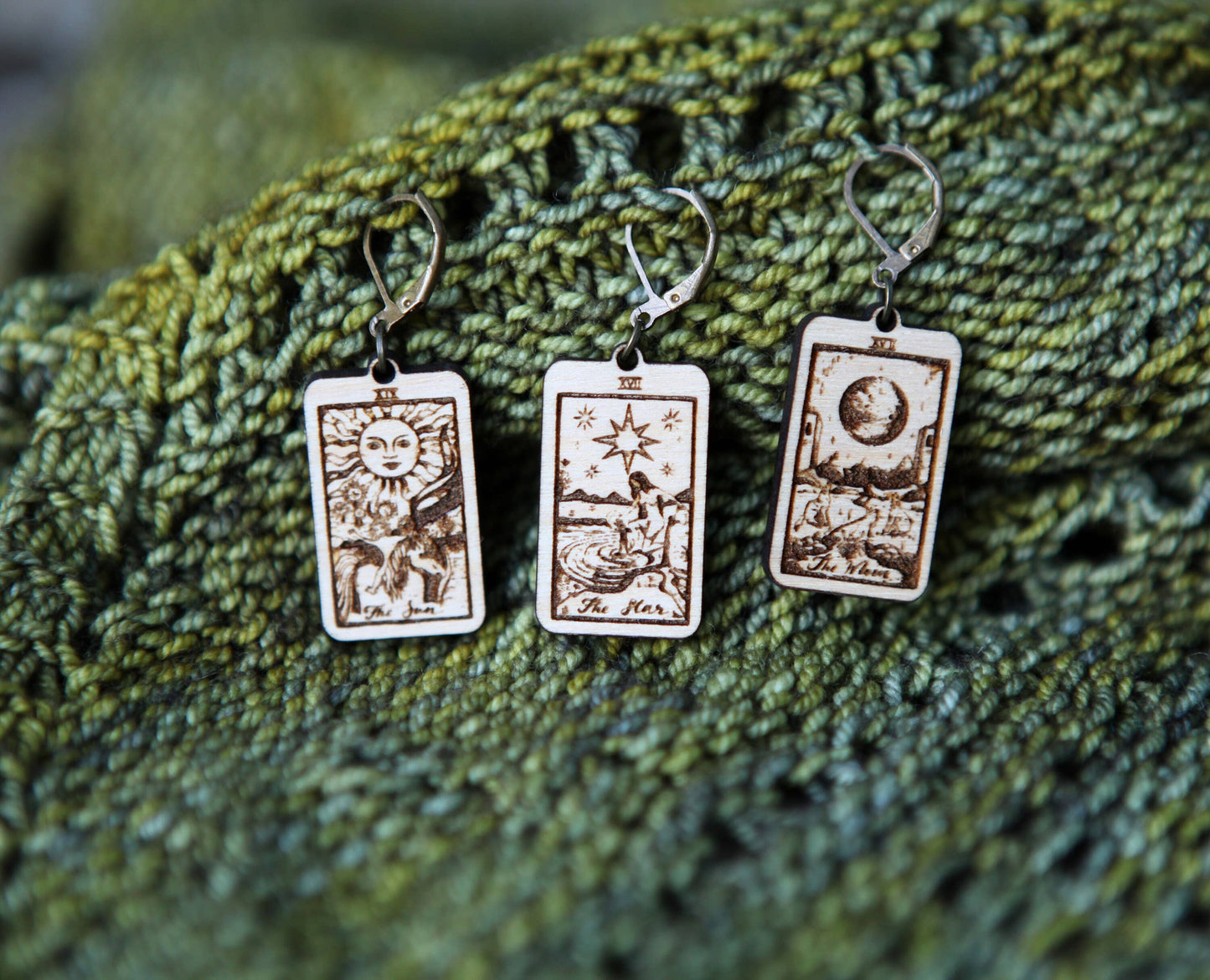 Tarot Knitting & Crochet Markers - Moon, Star, Sun Set of 3