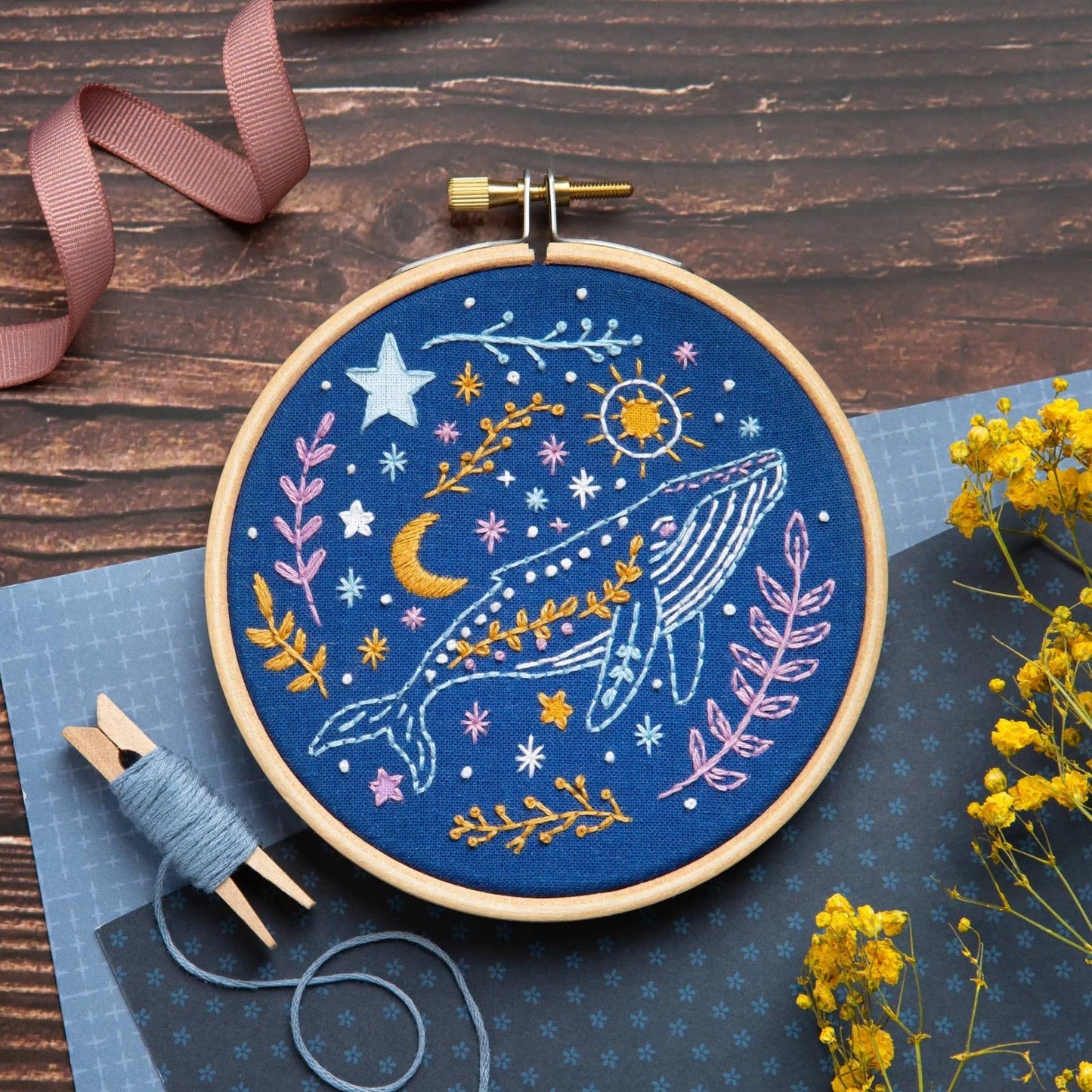 Celestial Whale Mini Embroidery Kit | Beginner Craft Kit