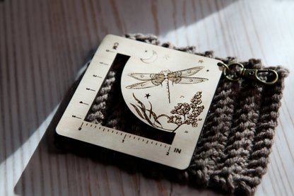 Dragonfly Moon Gauge Ruler in Maple & Bronze for Fiber Arts