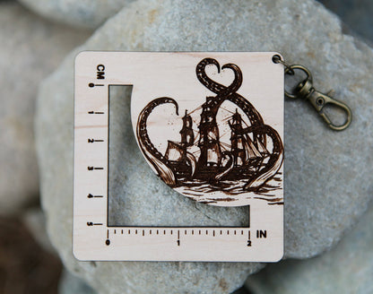 Kraken Squid Maple & Bronze Fiber Arts Gauge Ruler
