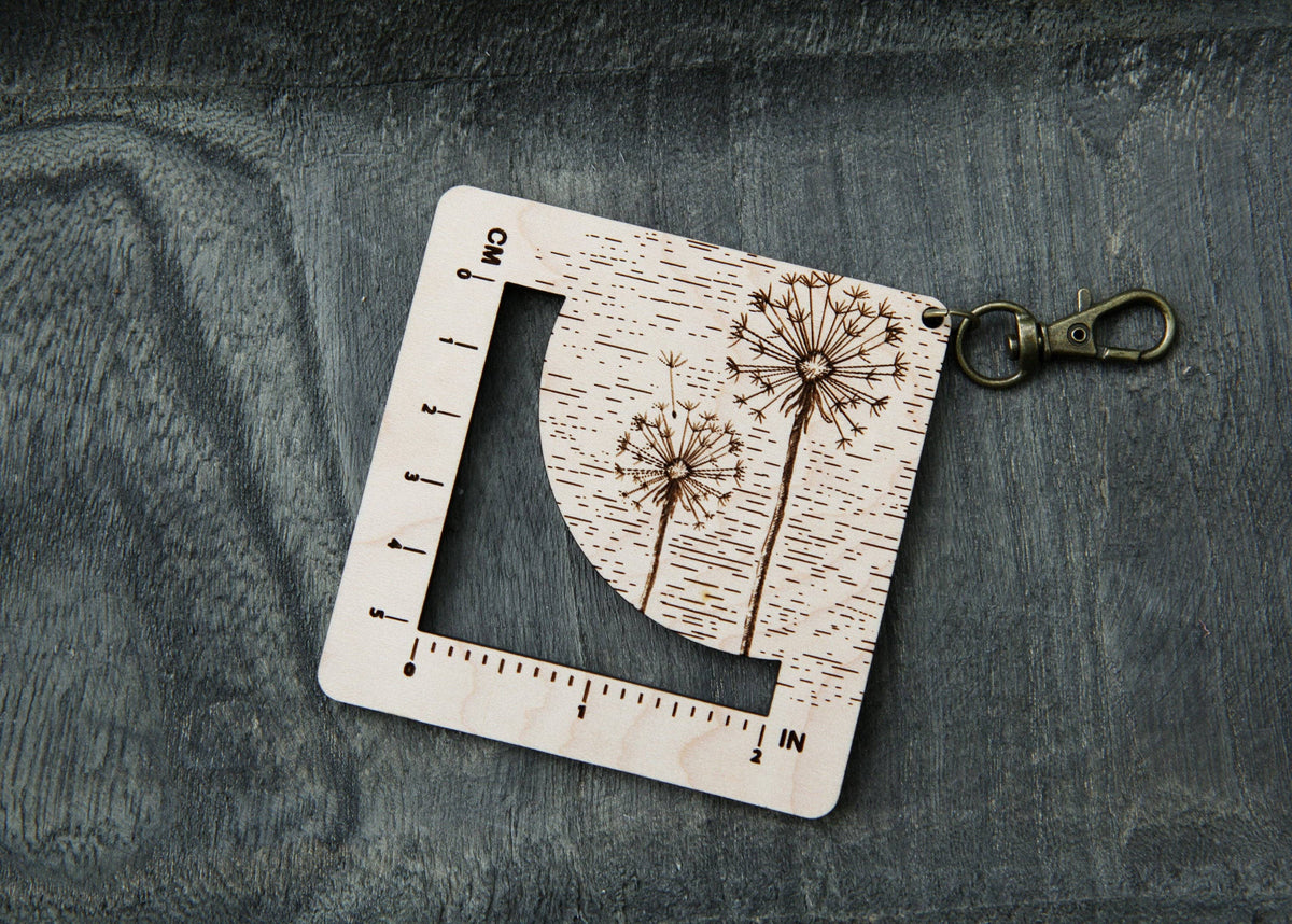 Dandelion Gauge Ruler for Fiber Arts, Maple & Bronze Clasp