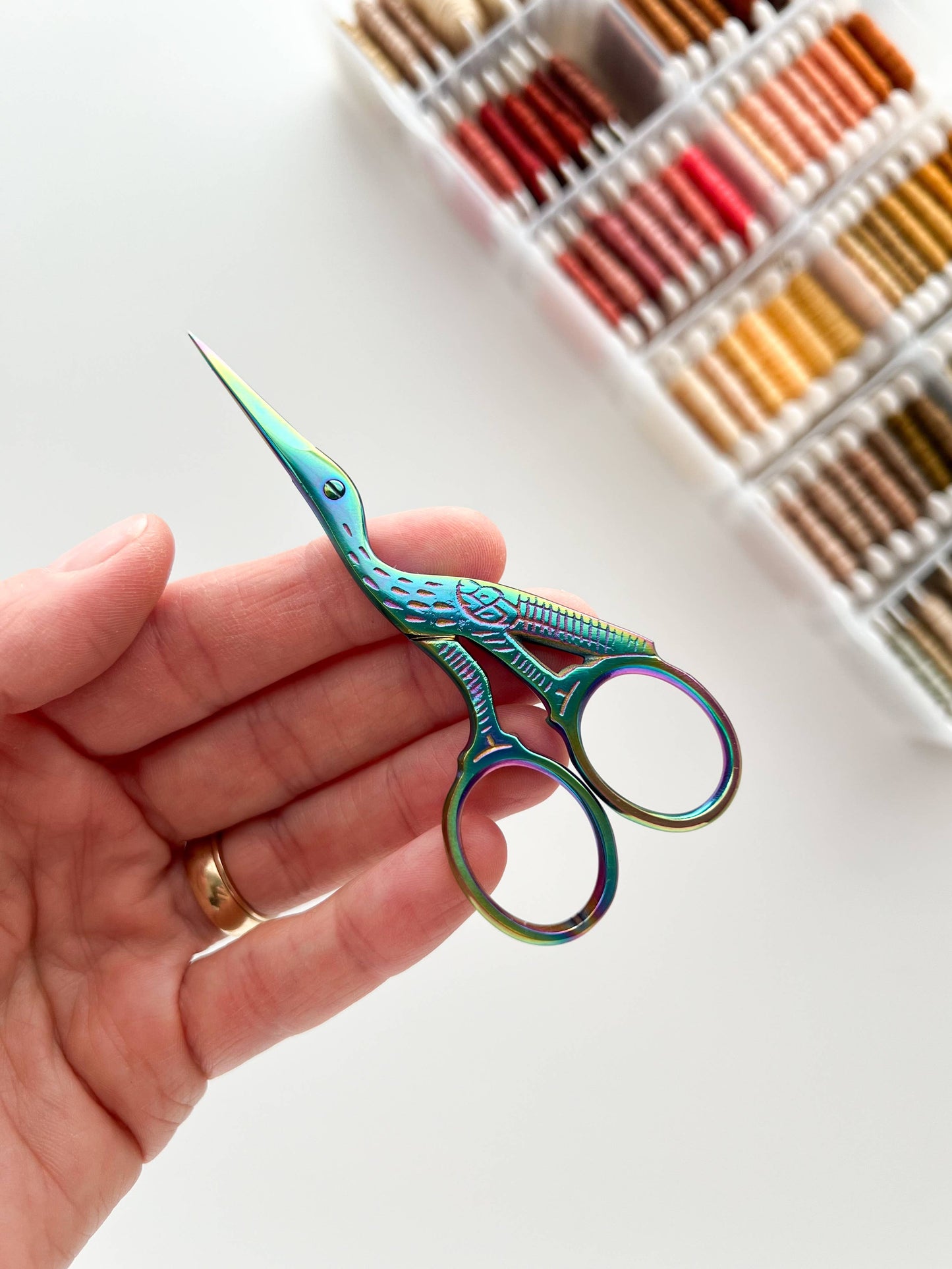 Embroidery Gradient stork scissors