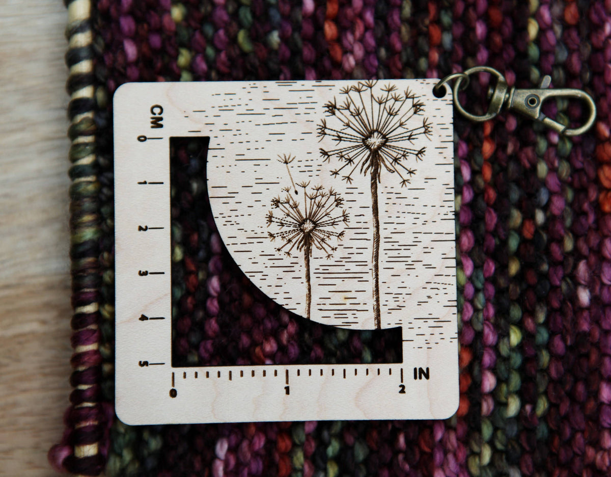 Dandelion Gauge Ruler for Fiber Arts, Maple & Bronze Clasp