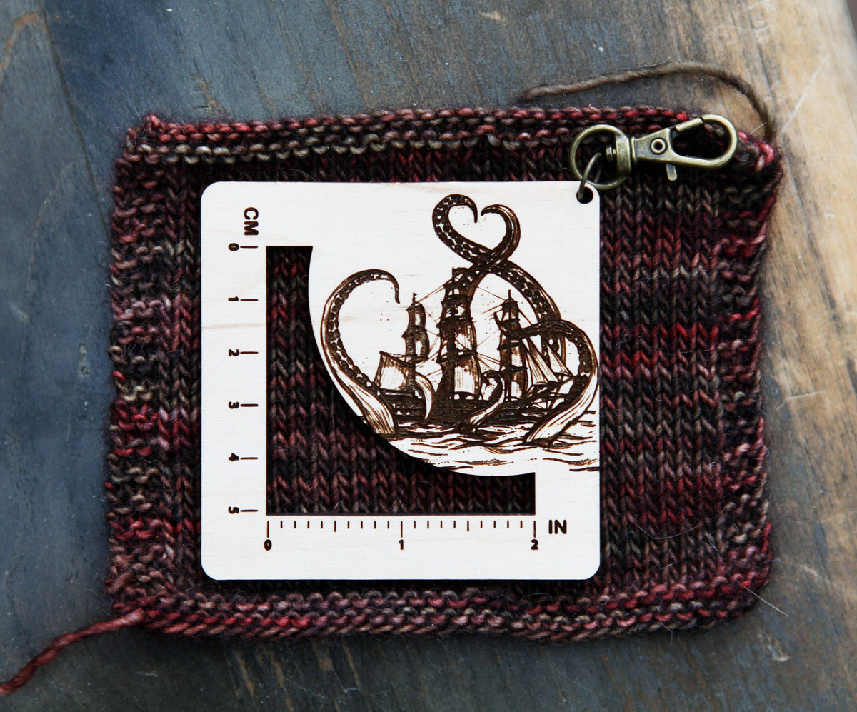 Kraken Squid Maple & Bronze Fiber Arts Gauge Ruler