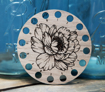 Peony Embroidery Floss Storage Holder Walnut Wood