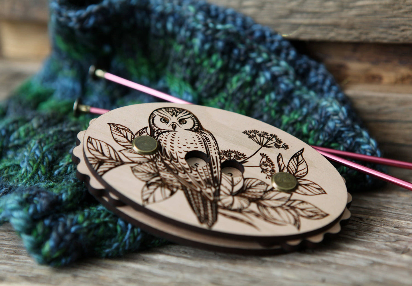 Owl Cherry Wood Knitting & Crochet Row Counter