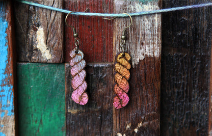 Yarn Hank Earrings - Mixed Colors/Wood for Fiber Enthusiasts (2.25x.5)