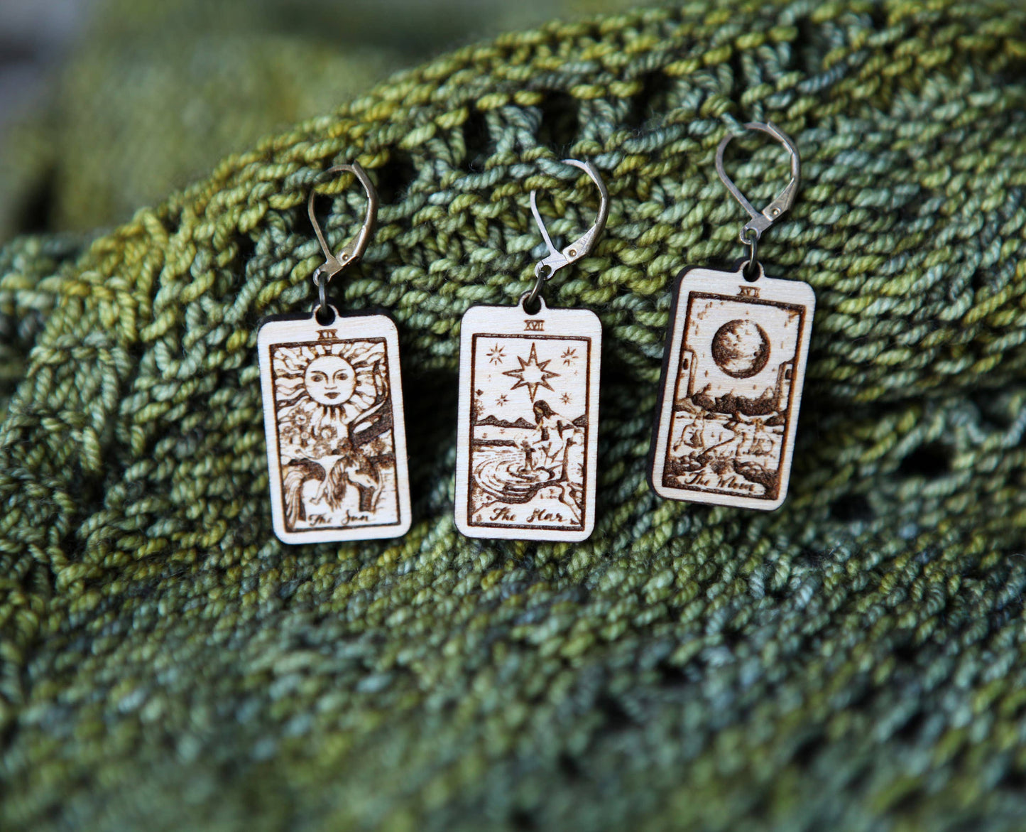 Tarot Knitting & Crochet Markers - Moon, Star, Sun Set of 3