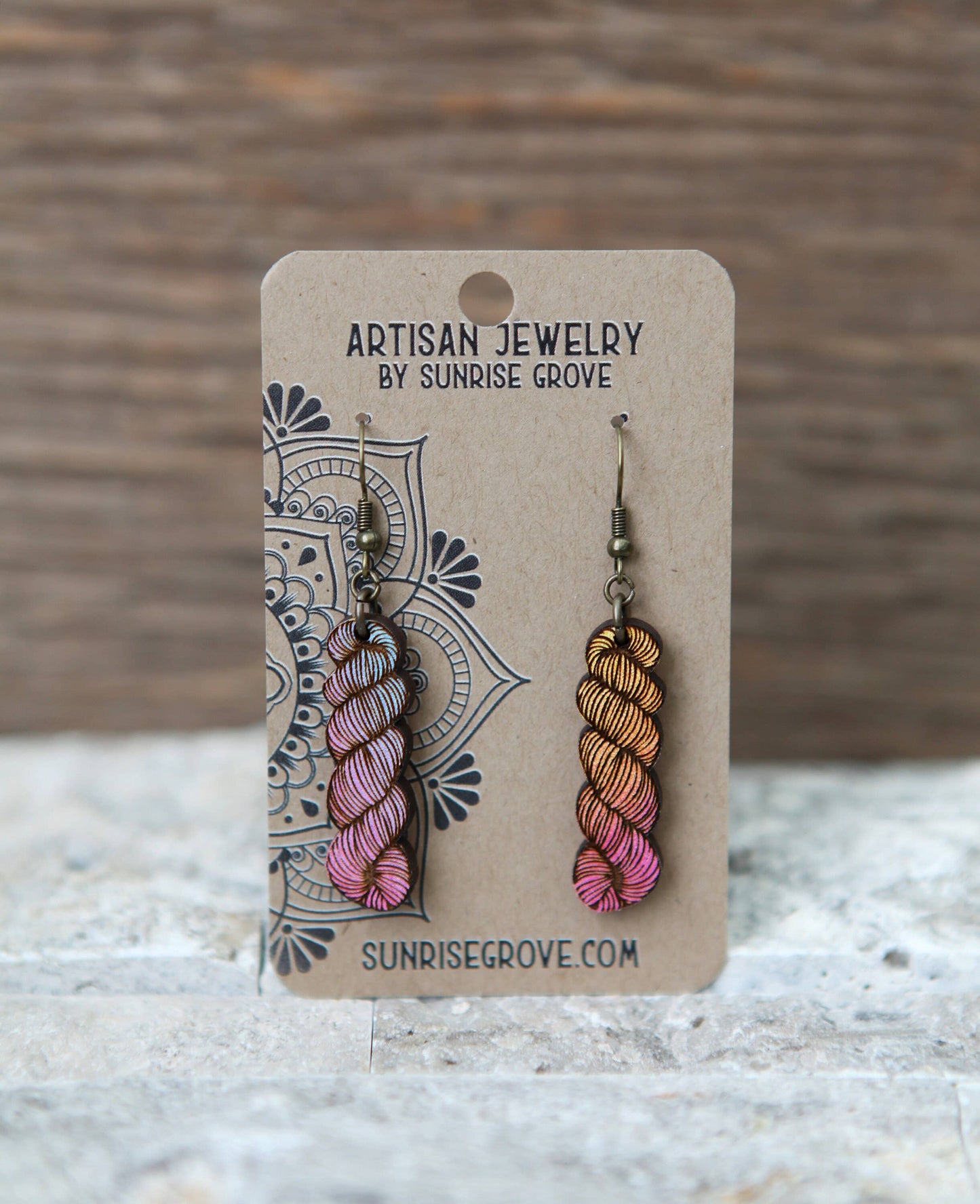 Yarn Hank Earrings - Mixed Colors/Wood for Fiber Enthusiasts (2.25x.5)
