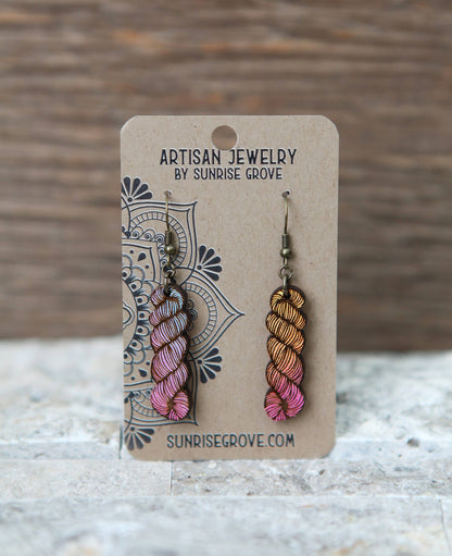 Yarn Hank Earrings - Mixed Colors/Wood for Fiber Enthusiasts (2.25x.5)
