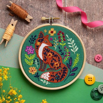Folk Fox Mini Embroidery Kit | Beginner Craft Kit for Adults
