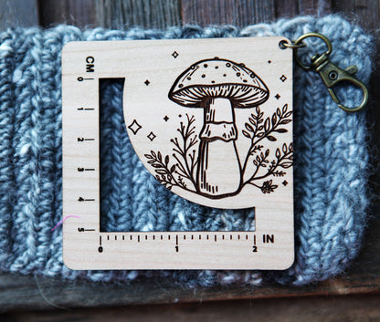 Amanita Mushroom Knit & Crochet Gauge Ruler Cherry & Bronze