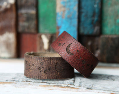 Leather Ruler Cuff with Bronze Stud for Knitting & Sewing - Red Moon