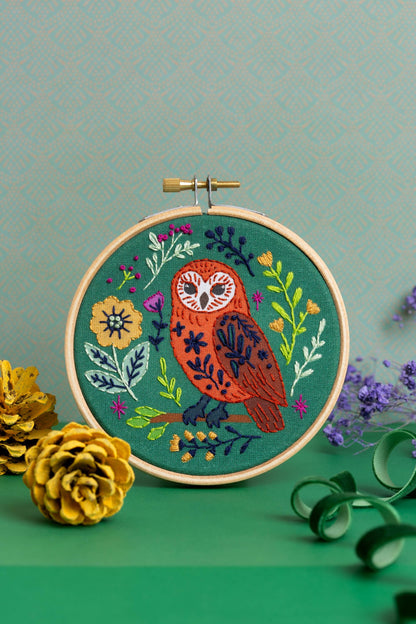 Folk Owl Mini Embroidery Kit | Beginner Craft Kit for Adults