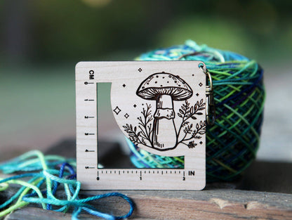Amanita Mushroom Knit & Crochet Gauge Ruler Cherry & Bronze
