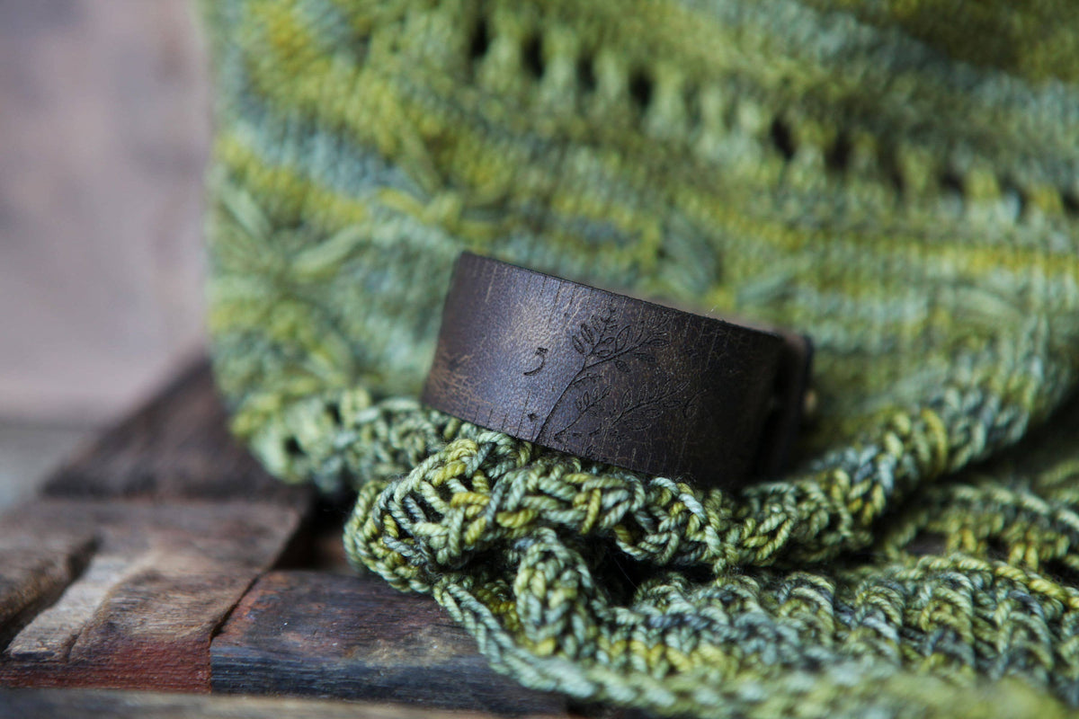 Bee and Moon Reclaimed Leather Ruler Cuff with Bronze Stud