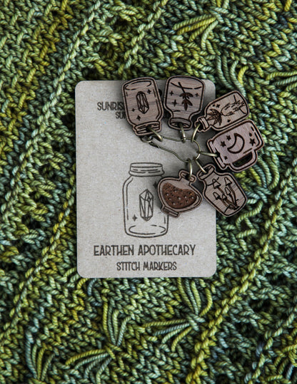 Apothecary Knitting Stitch Markers Walnut Set of 6